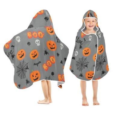 Imagem de Burbuja Boo Toalha de banho com capuz de abóbora para crianças, toalha de praia de pelúcia macia absorvente para meninas e meninos 3-10 anos, 61 x 127 cm