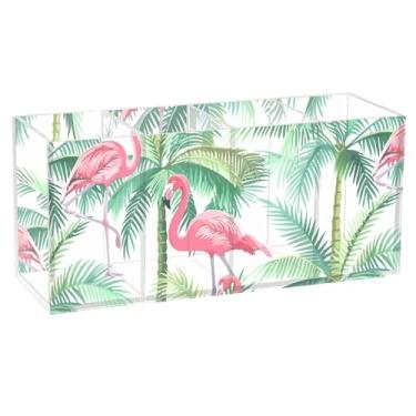Imagem de Burbuja Porta-canetas de acrílico para palmeiras flamingos, 4 compartimentos, suporte de lápis transparente para pincel de maquiagem estacionário, acessórios de mesa de escritório em casa