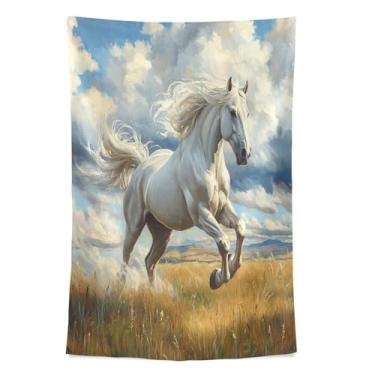 Imagem de STAYTOP Tapeçaria de parede de cavalo branco tapeçarias para decoração de casa decoração de dormitório sala de estar quarto tapete de parede (60 × 40 pol)