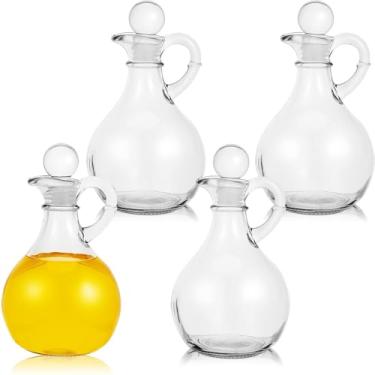 Imagem de Suclain 4 conjuntos de garrafas de óleo de vidro com bico, dispensador de azeite de oliva com rolha conjunto de dispensador de vinagre galheteiro para xarope de oliva e salada de água