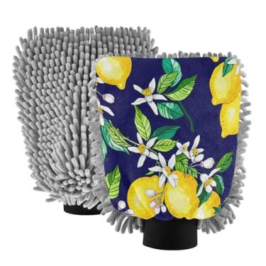 Imagem de STAYTOP Luvas de lavagem de carro com limões amarelos, 2 peças, luvas de microfibra de chenille, sem arranhões, panos de esponja de lavagem ultra absorventes para carros, limpeza doméstica - M