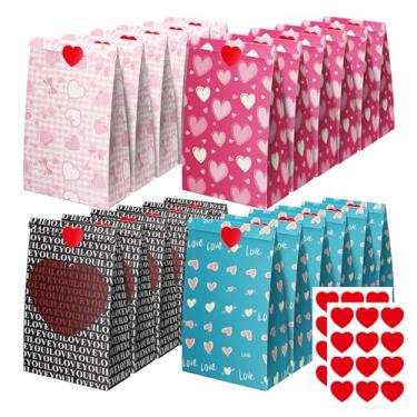 Imagem de Linelglobal Bolsa de presente de dia dos namorados para crianças, lembrancinha de festa, bolsa de aniversário de 20 cm de coração (pacote com 24)