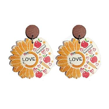 Imagem de Brincos de madeira engraçados empilháveis com pingente de lápis pilha de livros para mulheres, bibliotecária, professora, estudantes, graduação, joias de volta às aulas, Madeira, madeira