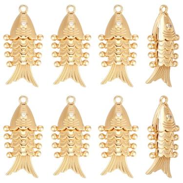 Imagem de BENECREAT 8 peças de pingentes de peixe de latão banhado a ouro 18 K, pingentes em forma de peixe do mar dourado para pulseira faça você mesmo, colar, brincos, fabricação de joias