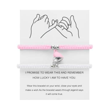 Imagem de RLHRNDE Conjunto de 2 pulseiras para casais, feitas à mão, tricô, personalizado, para casal, amor, atração mútua, presentes de relacionamento de longa distância para namorado e namorada, presente de