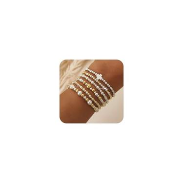 Imagem de SHINUS BOHO Conjunto de pulseiras cruzadas com contas de pérolas banhadas a ouro 14 K para mulheres, contas cristãs coloridas boêmias, joias, amizade, verão, presente moderno, 7.0, Sem Pedra Preciosa