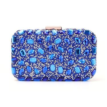 Imagem de Fecialy Bolsa clutch feminina de cristal para noite com pedras preciosas bolsa formal com strass para festa de casamento, Azul - A, 19.5*12*6cm/7.9*4.7*2.4inches