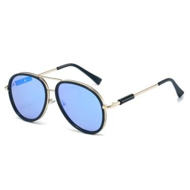 Imagem de HCPIHF Óculos de sol masculinos com lentes duplas, armação vintage com gradiente UV400, espelhado e feminino (preto e azul)