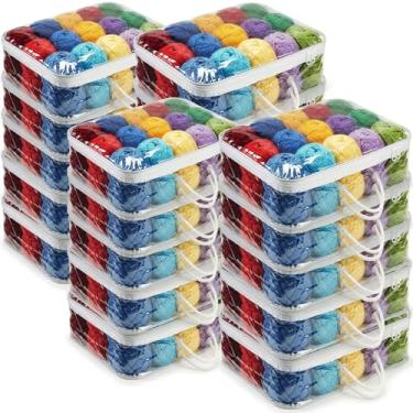 Imagem de Shinylin Pacote com 20 sacos de armazenamento de fios transparentes, 30 x 40 x 10 cm, bolsa organizadora para agulhas de tricô, agulhas de crochê, bolas de lã e projeto inacabado (branco)