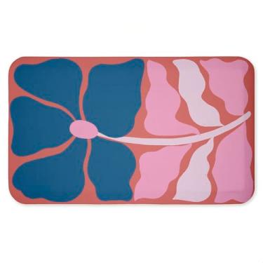 Imagem de Tapete antifadiga com simetria floral de meados do século, tapete ergonômico acolchoado para cozinha e pé com suporte antiderrapante, tapete confortável ecológico, design da Aralma, 76 cm x 45 cm