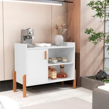 Imagem de Aparador Café Luxor 79cm Cedro/Off White | Cantinho do Café 1 Porta e Nichos | Balcão Estreito 30cm MDF/MDP (Off White)