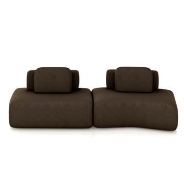 Imagem de Sofá Ilha Sala de Estar Dakota 2 Módulos 316cm Encostos Almofadas Soltas Veludo Marrom Escuro G33 - Gran Belo