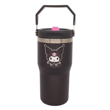 Imagem de Zonacriativa - Copo Tumbler Hanger Kuromi Sanrio (650ml) | Aço inoxidável parede dupla, alça para carregar e canudo | Ideal para hidratação geek e fãs da Kuromi