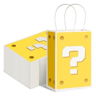 Imagem de Pinsit 24 peças de sacos de presente de festa de ponto de interrogação para festas, suprimentos de decoração de aniversário, sacolas de papel com tema de videogame para crianças e adultos