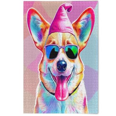 Imagem de Quebra-cabeça 500 peças adultos fofo cachorro colorido corgi engraçado jogo de quebra-cabeça presentes família diversão quebra-cabeças impressão animal obra de arte, 500 peças, 52 cm x 37,8 cm