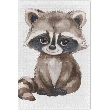 Imagem de Quebra-cabeça de aquarela de guaxinim de desenho animado para adultos, 1000 peças, estampa de animais, quebra-cabeça de família, presentes de elefantes brancos