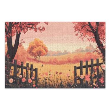 Imagem de Jogos de quebra-cabeça de paisagem de outono para adultos com letras nas costas quebra-cabeças de 1000 peças para adultos