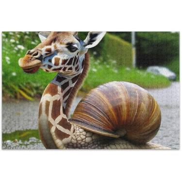 Imagem de Quebra-cabeça de caracol engraçado com cabeça de girafa 1000 peças adultos divertido mordaça boba presente quebra-cabeça família brinquedo arte