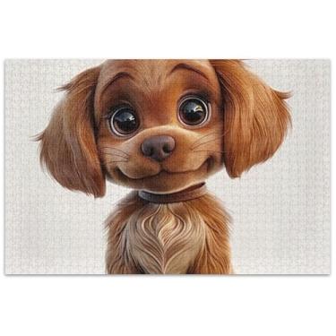 Imagem de Quebra-cabeça de cachorro de desenho animado branco marrom 500 peças adultos arte brinquedo pintura família quebra-cabeças presentes para amantes de quebra-cabeça