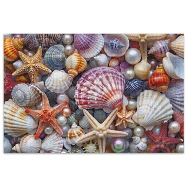 Imagem de Quebra-cabeça adulto com conchas coloridas estrelas do mar, 500 peças, brinquedo de arte, paisagem, família, presentes de elefante branco