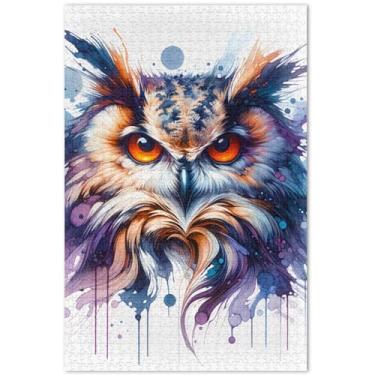 Imagem de Quebra-cabeça de pintura de coruja aquarela 500 peças para adultos família presentes elefante branco quebra-cabeça duro decoração de pintura animal, 50 x 37 centímetros