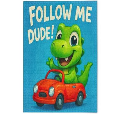 Imagem de Quebra-cabeças para adultos 1000 peças arte animal desenho animado verde dinossauro legal Prime quebra-cabeças engraçados presentes de tecnologia de jogo, 1000 peças, 75 x 50 cm