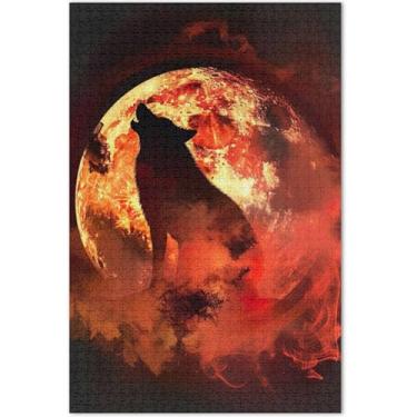 Imagem de Quebra-cabeça de arte digital lobo uivante fogo para adultos 500 peças presentes de jogo de quebra-cabeça engraçados Prime Puzzles quebra-cabeça brinquedo de arte