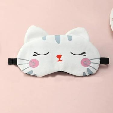 Imagem de Máscara de olho fofa para dormir, portátil, desenho animado, gato, sono, máscara macia e leve para viagens, escritório (branca)