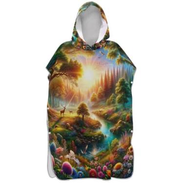 Imagem de Joisal Roupão de mudança de flores de primavera multicolorido brilhante para adultos, poncho de surfe, toalha de banho com capuz, ponchos de praia reutilizáveis para homens