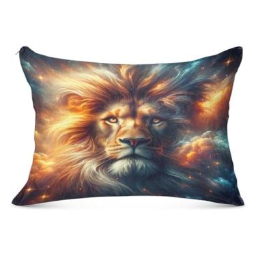Imagem de Capa de travesseiro Lion Space preta tamanho king size 50 x 76 cm respirável com zíper, fronha corporal para outono e inverno