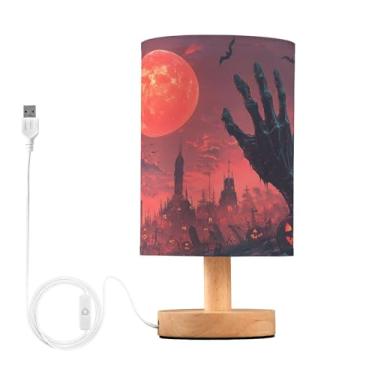 Imagem de Joisal Abajur de mesa vermelho zumbi de Halloween para mesa de cabeceira, abajur de mesa, decoração de criado-mudo