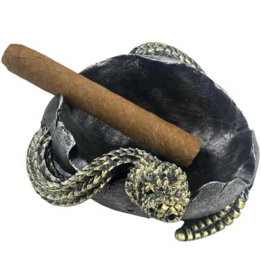 Imagem de Cinzeiro de cascavel, cinzeiro de resina de alta estética ao ar livre usado para decoração de escritório em casa, presentes para casa (preto)