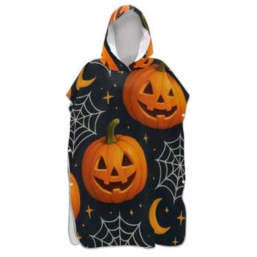 Imagem de Roupão reutilizável para troca de poncho de surfe para Adul toalha de banho com capuz abóbora fofa Halloween preto ponchos adultos para mulheres