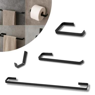 Imagem de Kit Acessórios P/ Banheiro 4 Peças Preto Fosco Luxo Alumínio - BRUEN