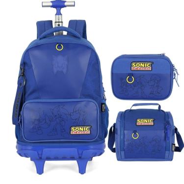 Imagem de Kit Mochila de Rodinhas Lancheira Estojo Juvenil Sonic-Masculino