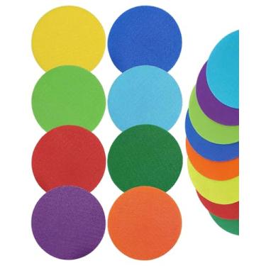 Imagem de Pacote com 32 marcadores de poliéster de 10 cm, 8 pontos de piso de cores brilhantes e marcadores de chão para tapetes de sala de aula, pontos de carpete infantil, pontos para sentar, pontos