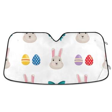 Imagem de Coelhos fofos brincalhões branco personalizado guarda-sol para para-brisa de carro bonito retrátil dobrável capa de para-brisa automotivo protetor solar L, 144,8 cm x 80 cm