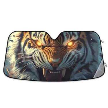 Imagem de Toldo de sol de tigre legal personalizado para para-brisas de carro persianas dobráveis para janelas frontais floral automotivo S, 134,6 cm x 59,7 cm