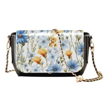 Imagem de GAIGEO Bolsa tiracolo feminina de couro de flor azul e branca, bolsa transversal para mulheres, bolsa de ombro média, Flor azul e branca - 2, One Size