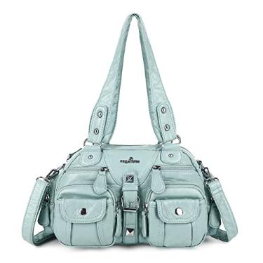 Imagem de Angel Kiss Hobo Bolsas transversais femininas bolsa de ombro multibolsos bolsas Hobo macias bolsas de couro com alça removível, Verde feijão