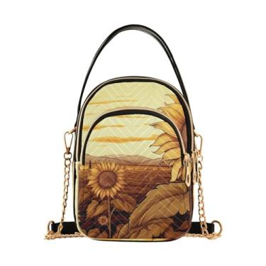 Imagem de Bolsas xadrez femininas transversais pequenas, bolsas transversais para mulheres, Campo de girassol - 1, One Size