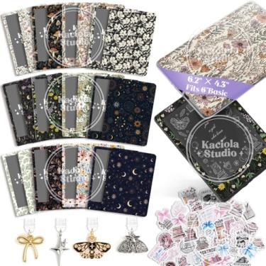 Imagem de KACIOLA STUDIO 12 peças de pele floral vintage para e-reader e 4 peças de pingentes tipo C para e-reader com adesivos de scrapbook, 15,7 cm x 11,9 cm, inserções de decalque frontal e traseiro para