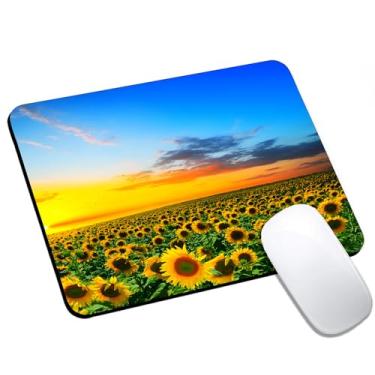 Imagem de Tapete de rato estético pôr do sol girassol pequeno, tapete de rato de computador para mesa, base de borracha antiderrapante, tapete portátil para laptop, 24 x 20 cm, design quadrado para casa e