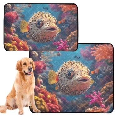 Imagem de Almofadas de xixi laváveis para animais de estimação, à prova d'água, antiderrapante, baiacu, recifes de corais, reutilizáveis, absorventes para cães, almofadas de treinamento para cães, pequeno x