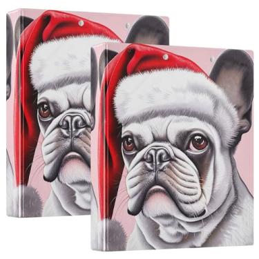 Imagem de Fichários de 3 cm para buldogue francês, Papai Noel, Natal, 3 anéis, 200 folhas, estampas de animais, portfólio, anel redondo, fichário de escritório, 31,5 x 27 x 6 cm, pacote com 2