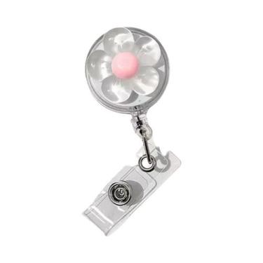 Imagem de Porta-Crachá Retrátil Transparente Floral Feminino Para Médicos, Enfer