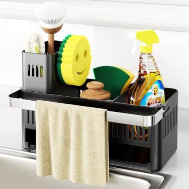 Imagem de Organizador de pia de cozinha com design de rosto sorridente, suporte de esponja de louça, armazenamento de escovas e toalheiro
