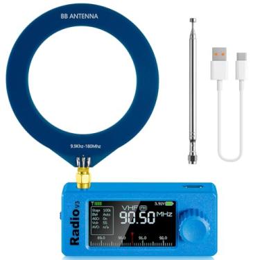 Imagem de GOOZEEZOO Mini receptor de rádio de ondas curtas Si4732-ESP32 V3 | Modo: AM/FM/LSB/USB Banda: HF SW MW VHF Receptor de todas as bandas | Bateria de 800 mAh (azul)