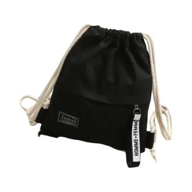 Imagem de Mochila De Lona Unissex Estilo Cordão Cor Sólida Bolsa Casual Portátil