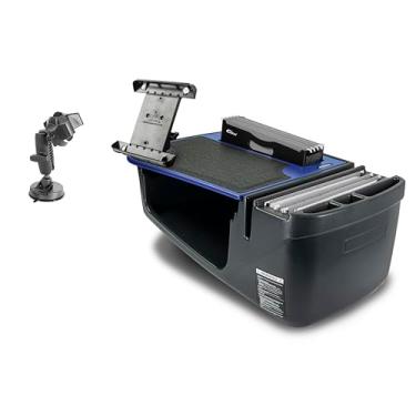 Imagem de AutoExec Mesa de carro Efficiency FileMaster para sua estação de trabalho de veículo e escritório móvel, azul, com suporte para tablet e suporte de sucção para telefone